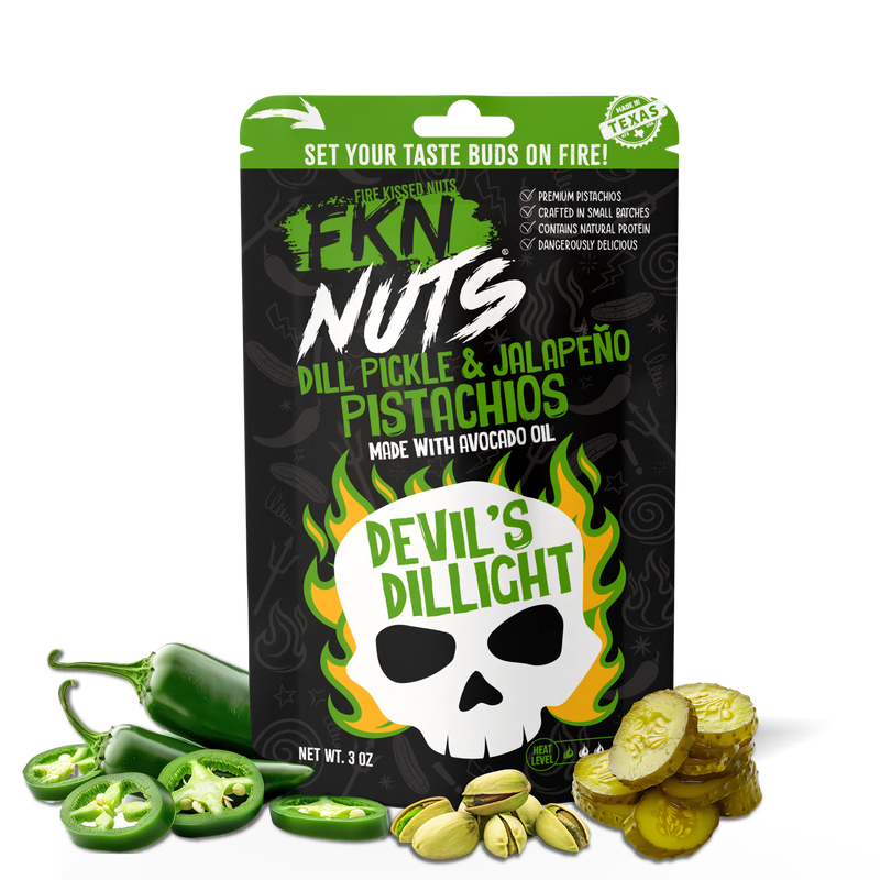 Devil’s Dilllight spicy dill pickle jalapeño pistachios bag