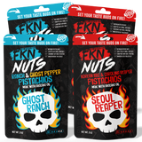Two packages of FKN Nuts with 'Ghost Ranch' and 'Seoul Reaper' flavors on a white background.
