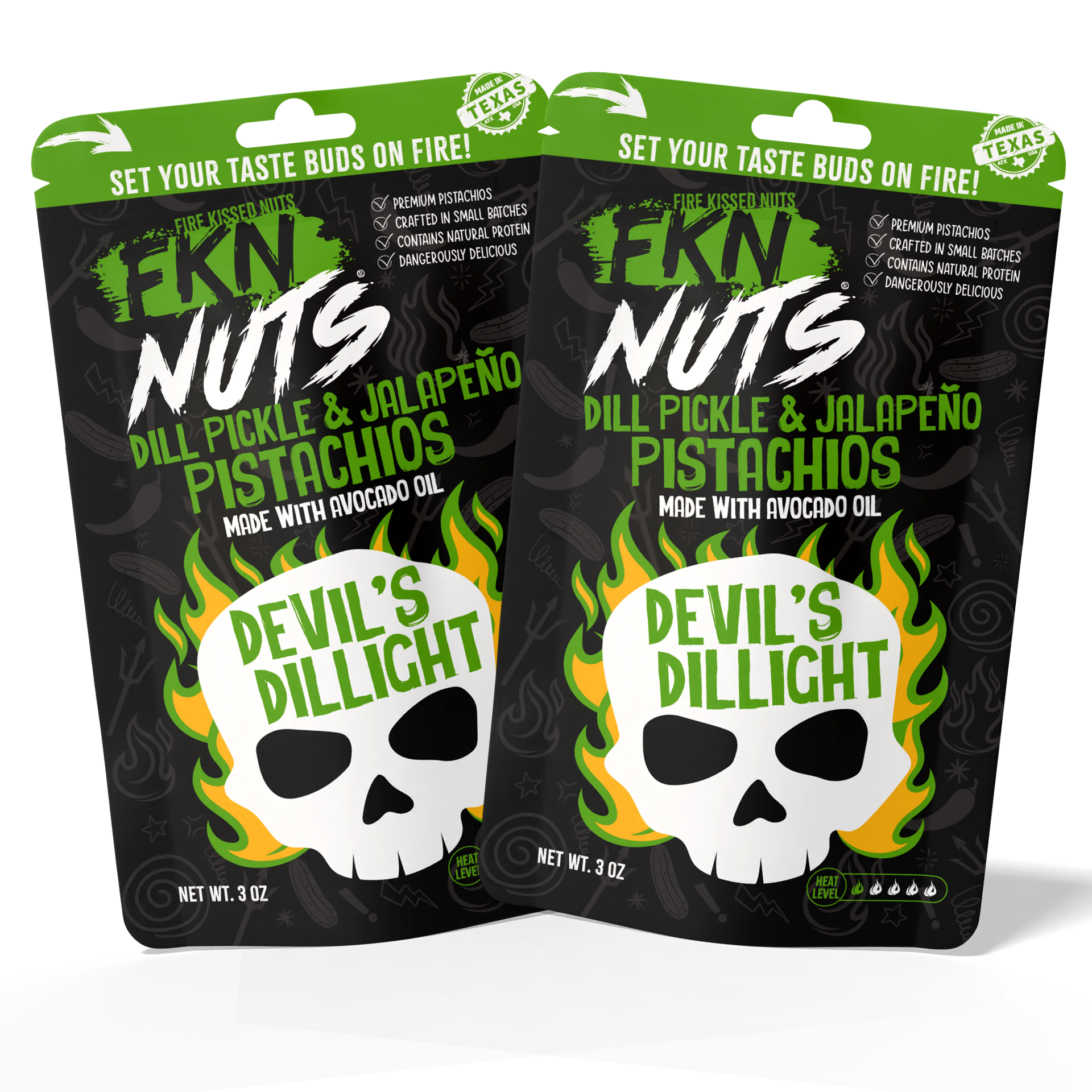 Buy 2 bags of Devil's Dillight dill pickle jalapeño in-shell spicy pistachios — FKN Nuts multipack