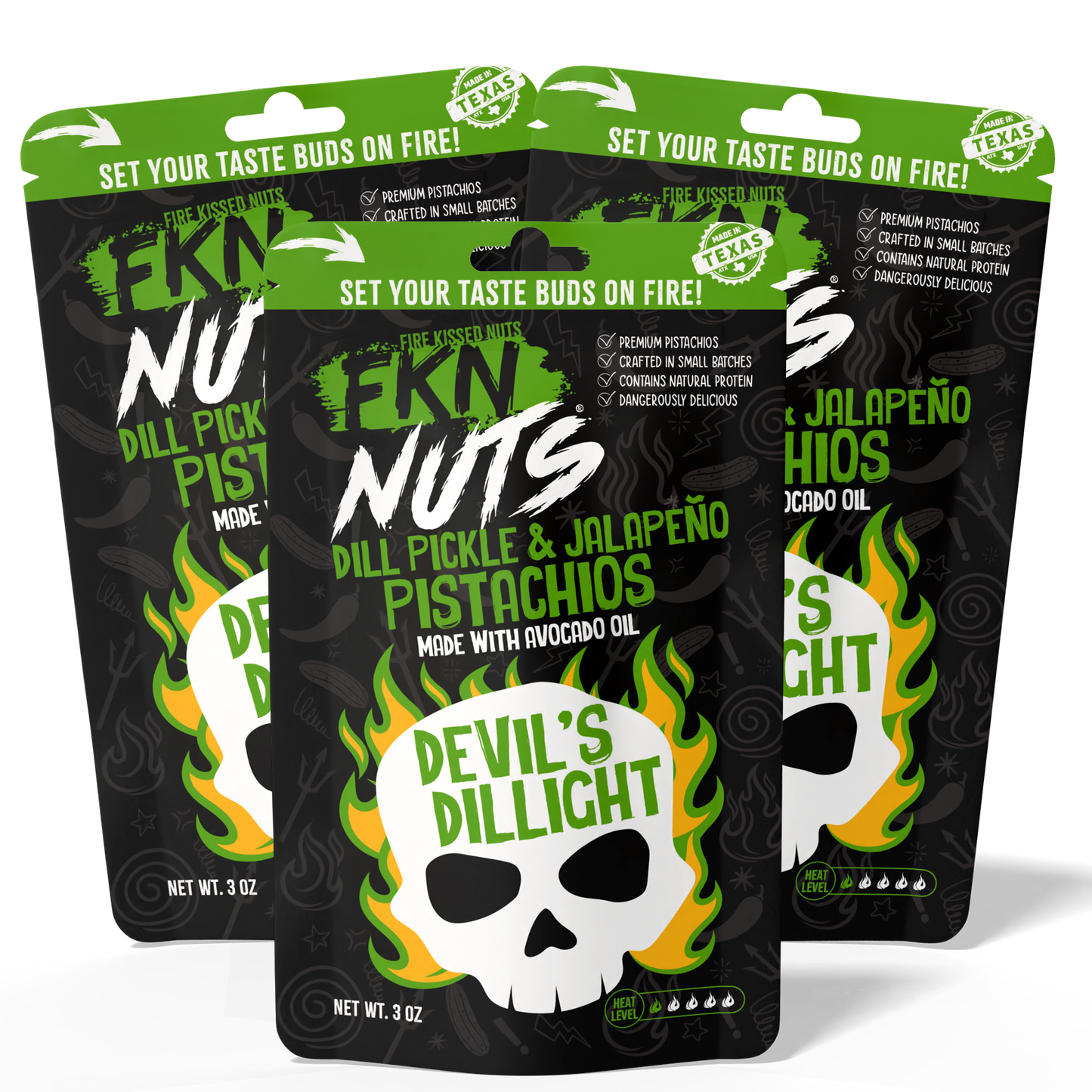 3-bag dill pickle jalapeño spicy pistachio multipack — best value flavored pistachios from FKN Nuts
