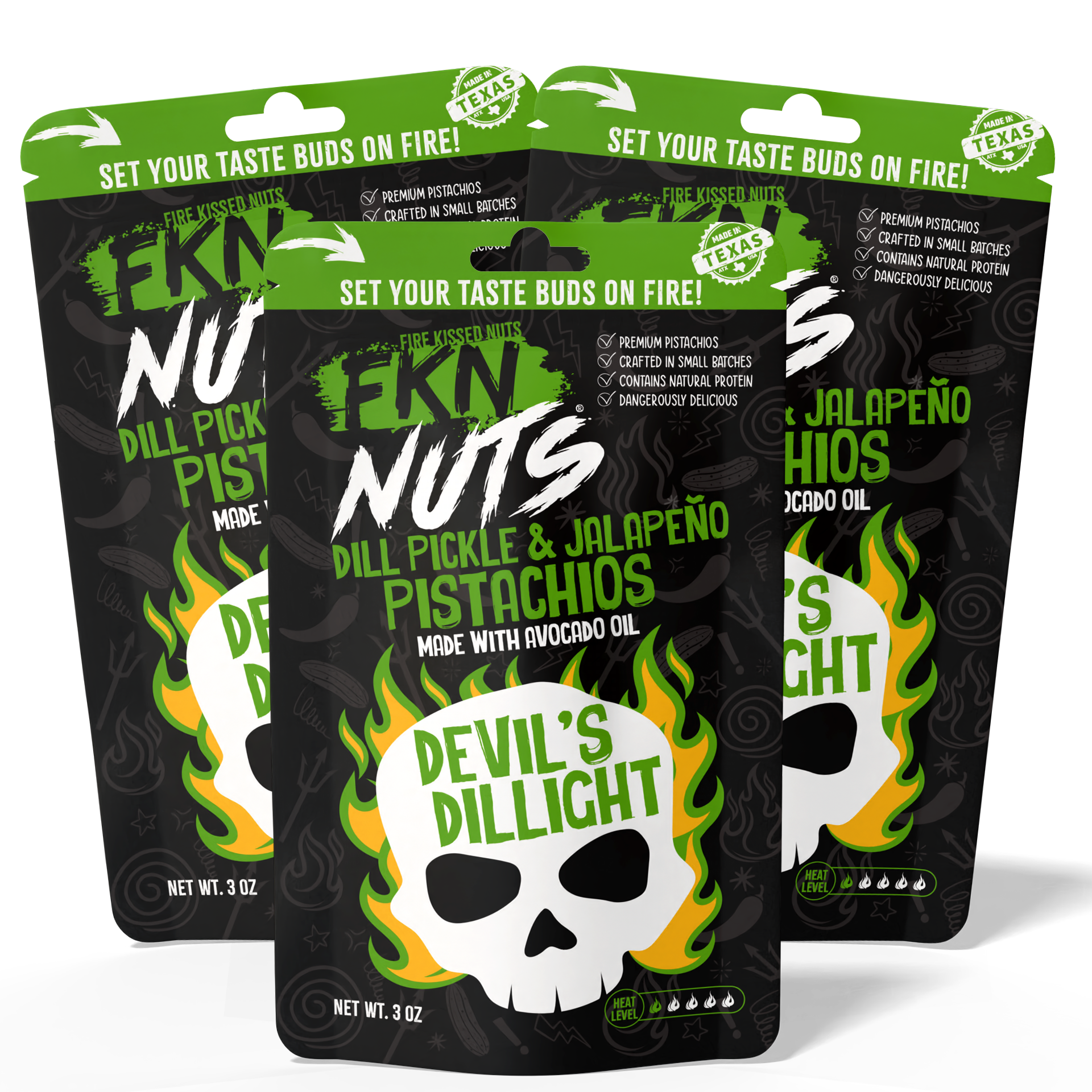 3-bag dill pickle jalapeño spicy pistachio multipack — best value flavored pistachios from FKN Nuts