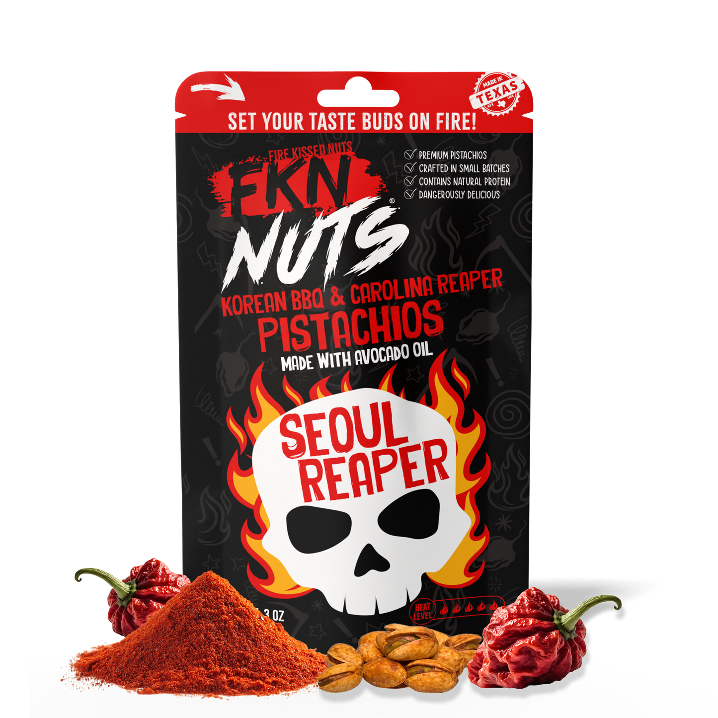 Seoul Reaper Korean BBQ Carolina Reaper pistachios — FKN Nuts spicy pistachios