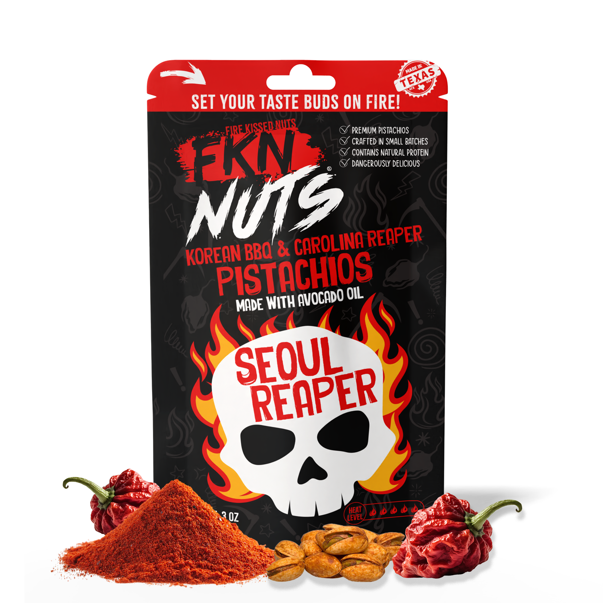 Seoul Reaper Korean BBQ Carolina Reaper pistachios — FKN Nuts spicy pistachios